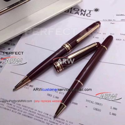 Perfect Replica Mont Blanc Meisterstuck 4 items Set - Include Red Ballpoint, Rollerball Pen, Refills, Pen Case